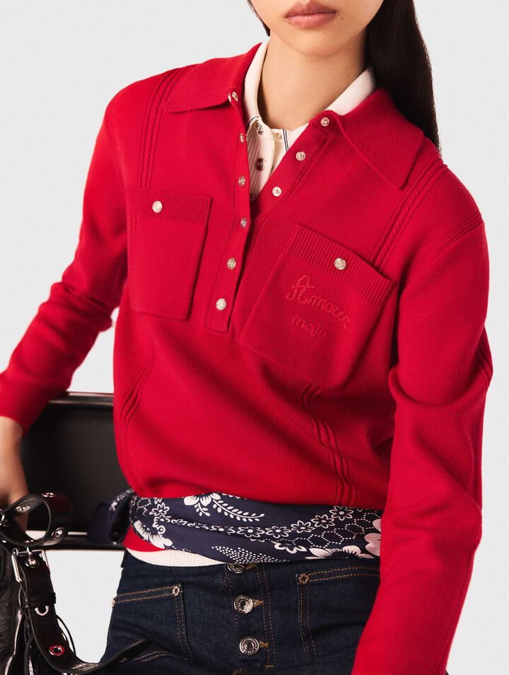 Pull à col polo avec broderie