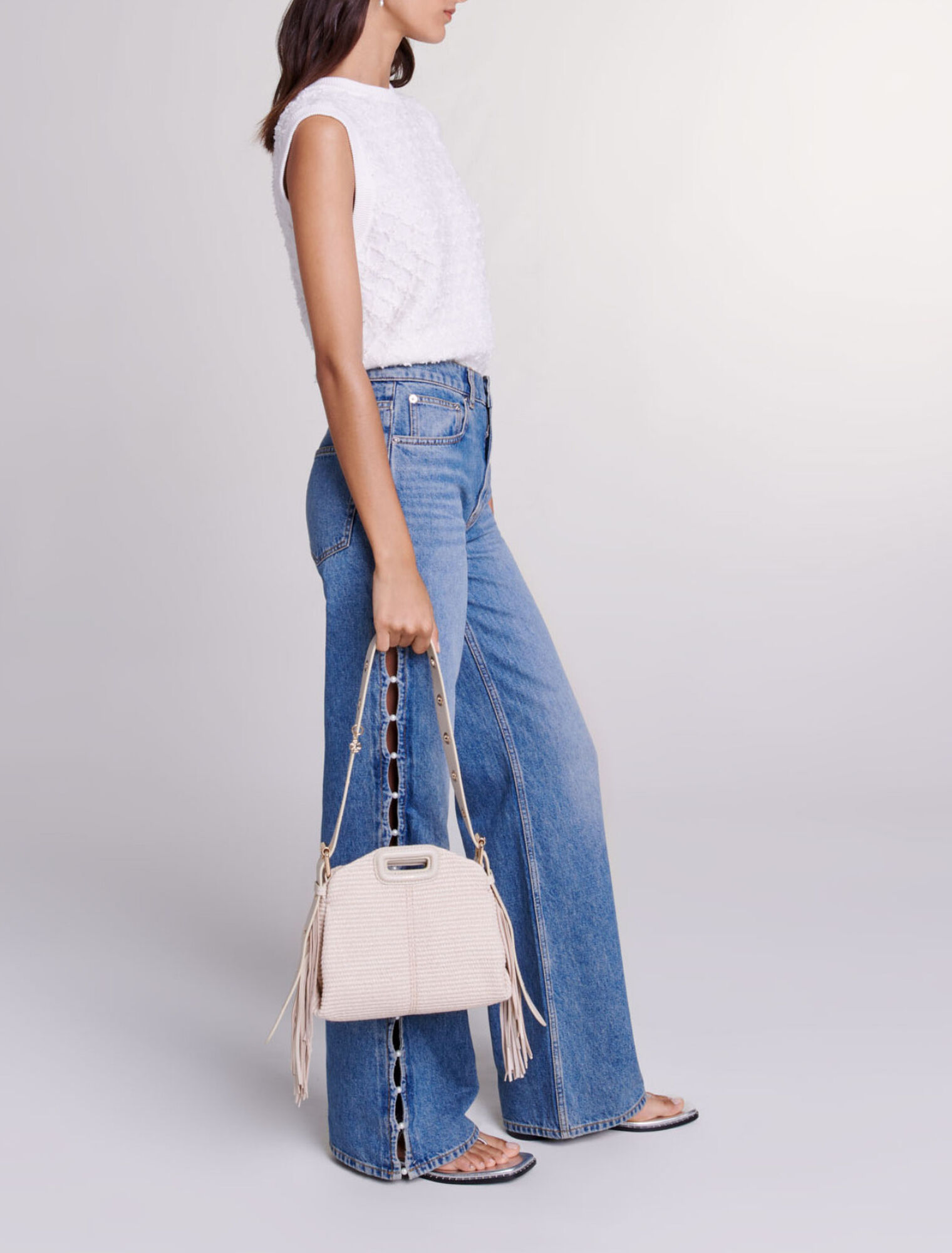 Jeans droit ajouré et perlé