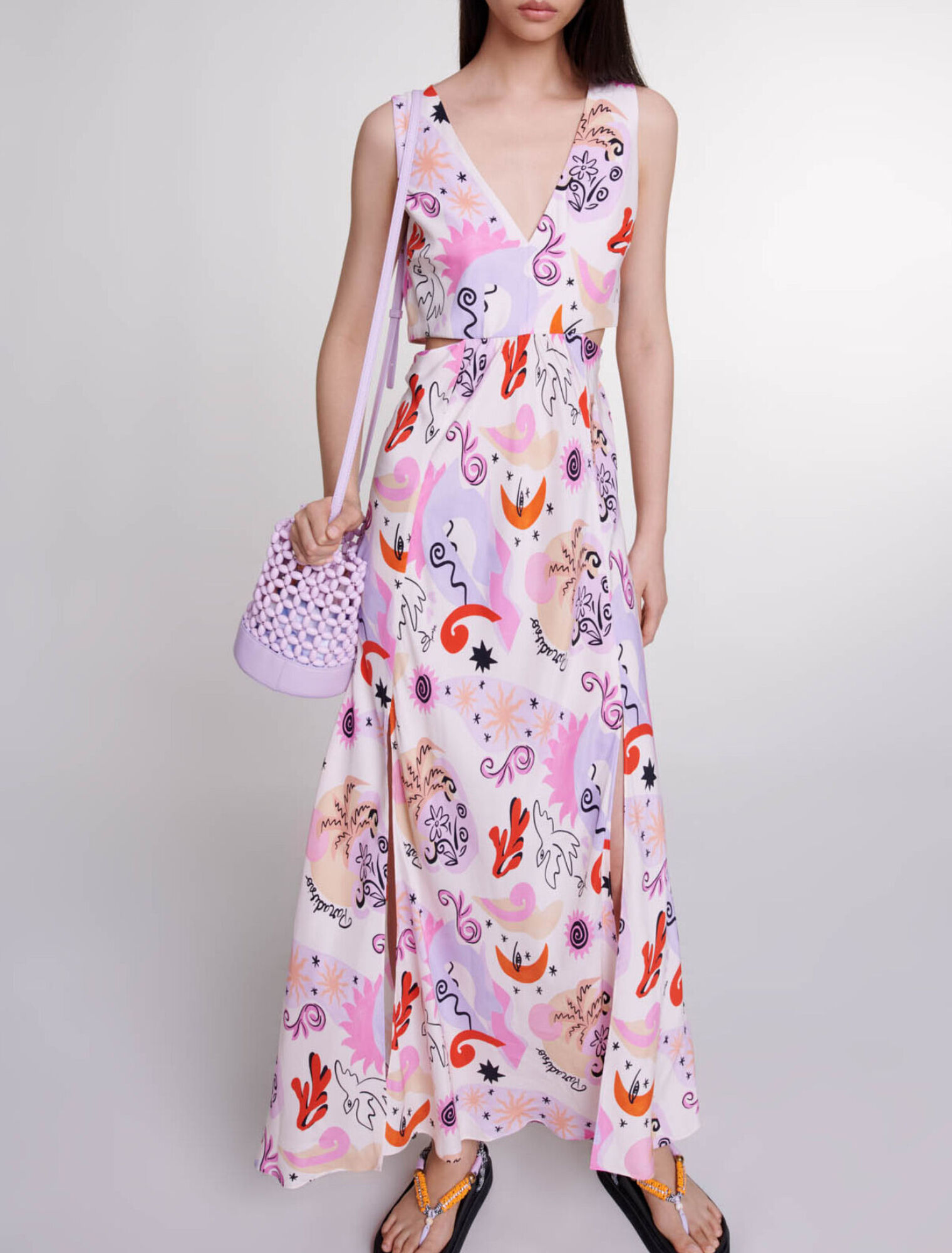 Robe longue ajourée en soie