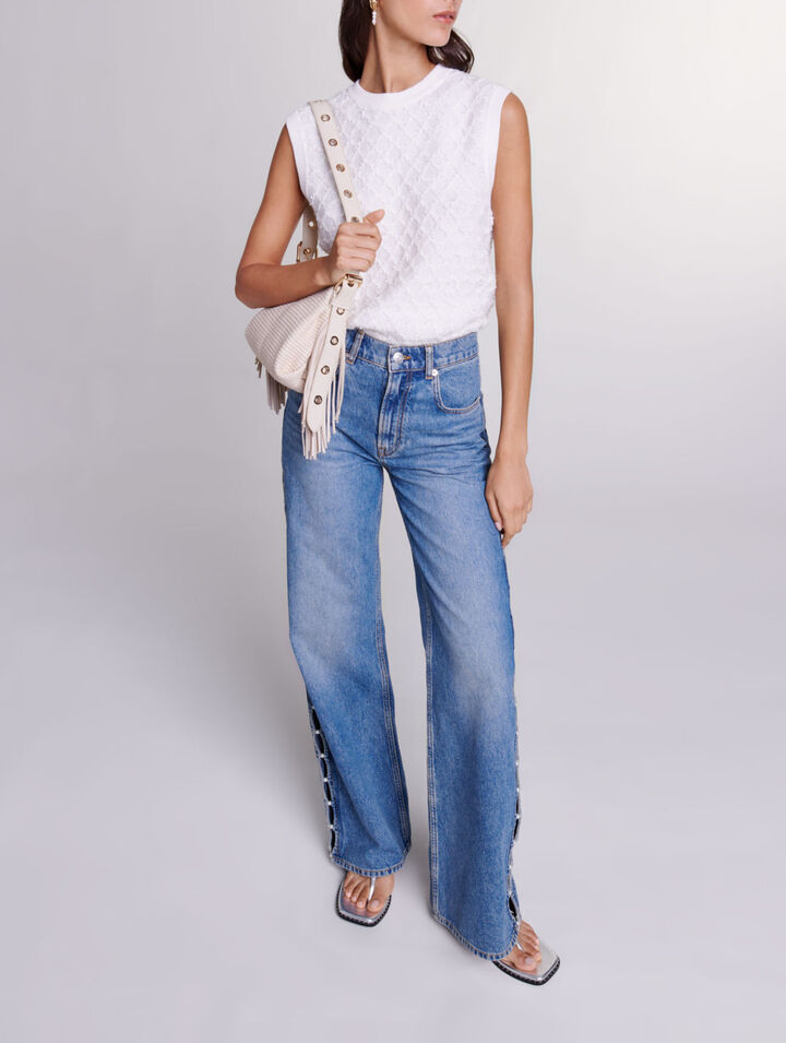 Jeans droit ajouré et perlé