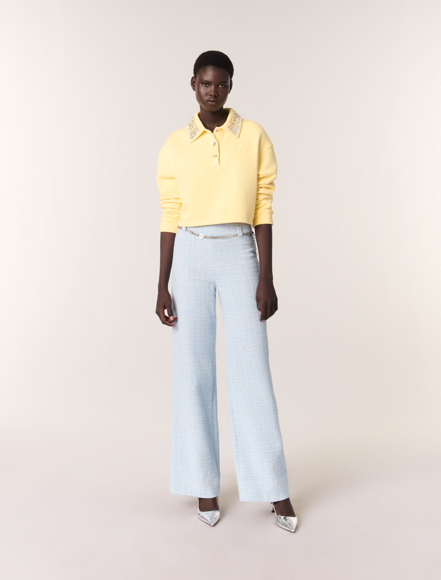 Pantalon en tweed avec ceinture 