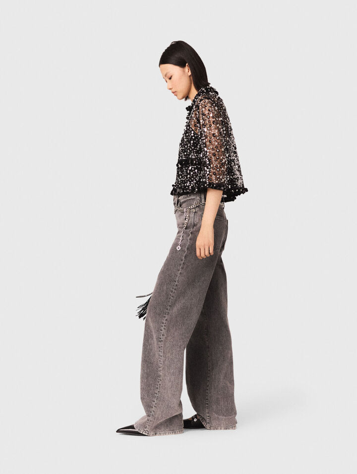 Polo strassé à motif floreal