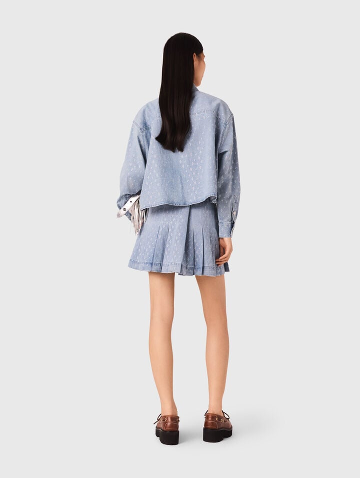 Chemise courte en jean strassée