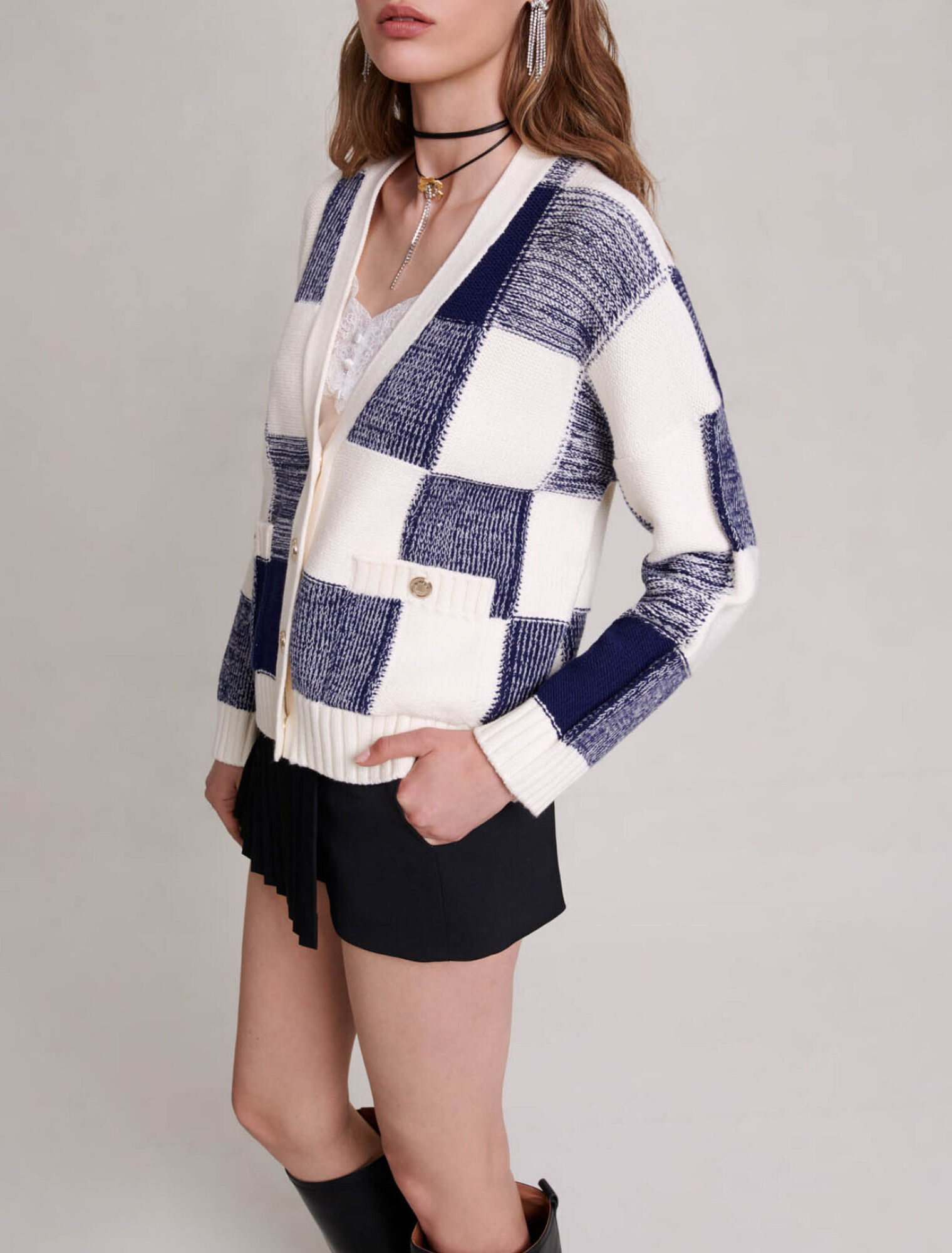Cardigan en maille à carreaux