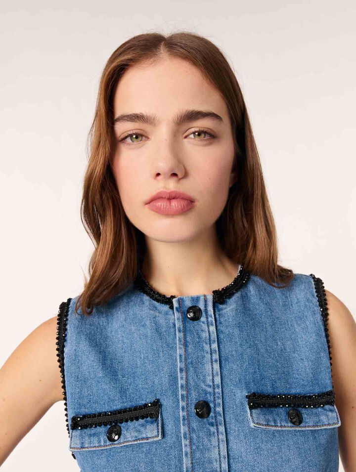 Robe en denim et galons brodés
