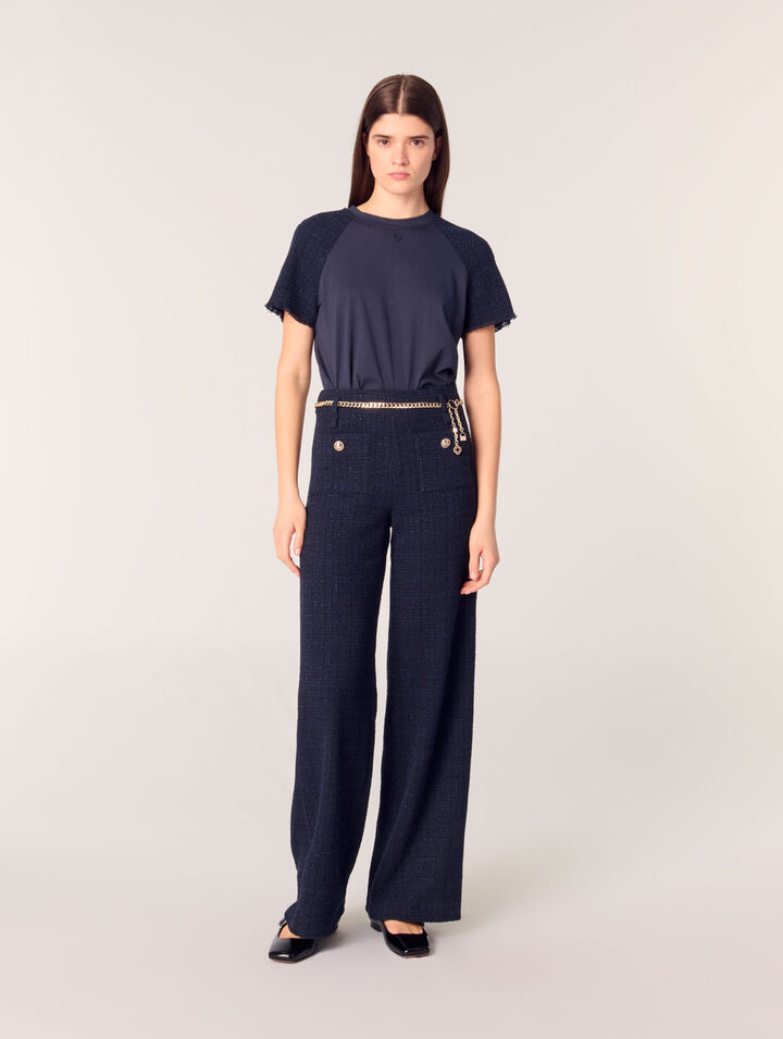 Pantalon en tweed à ceinture chaîne