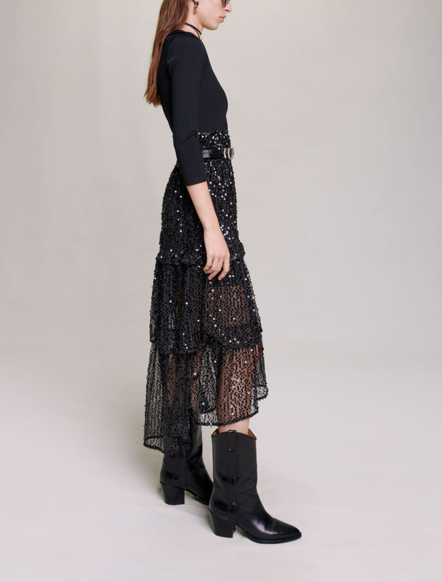 Robe longue mesh et sequins