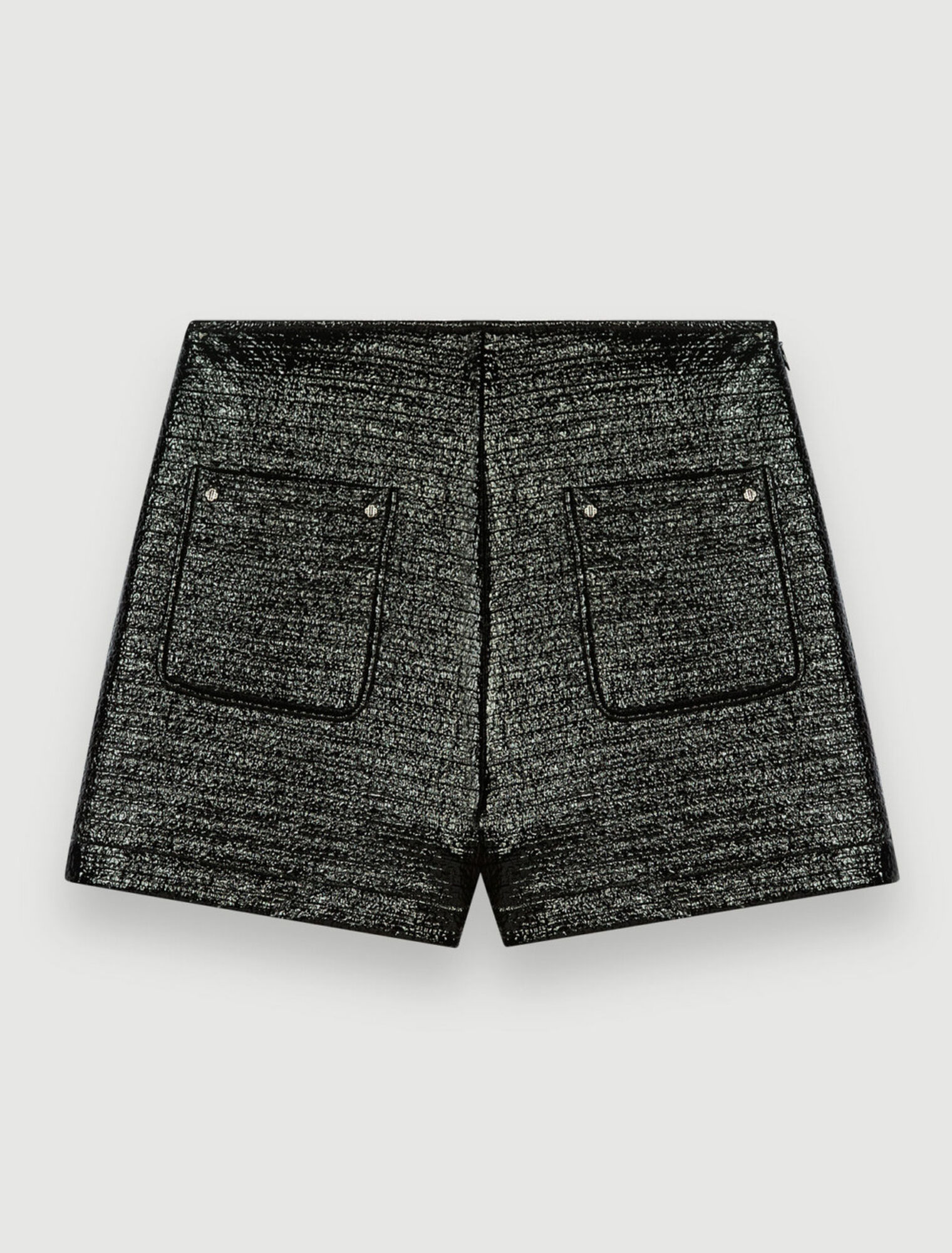Short en tweed embossé et vinyle noir