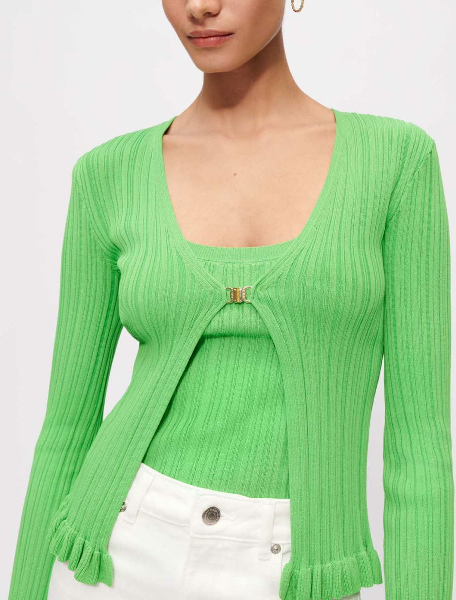 Cardigan en maille à côtes et volants
