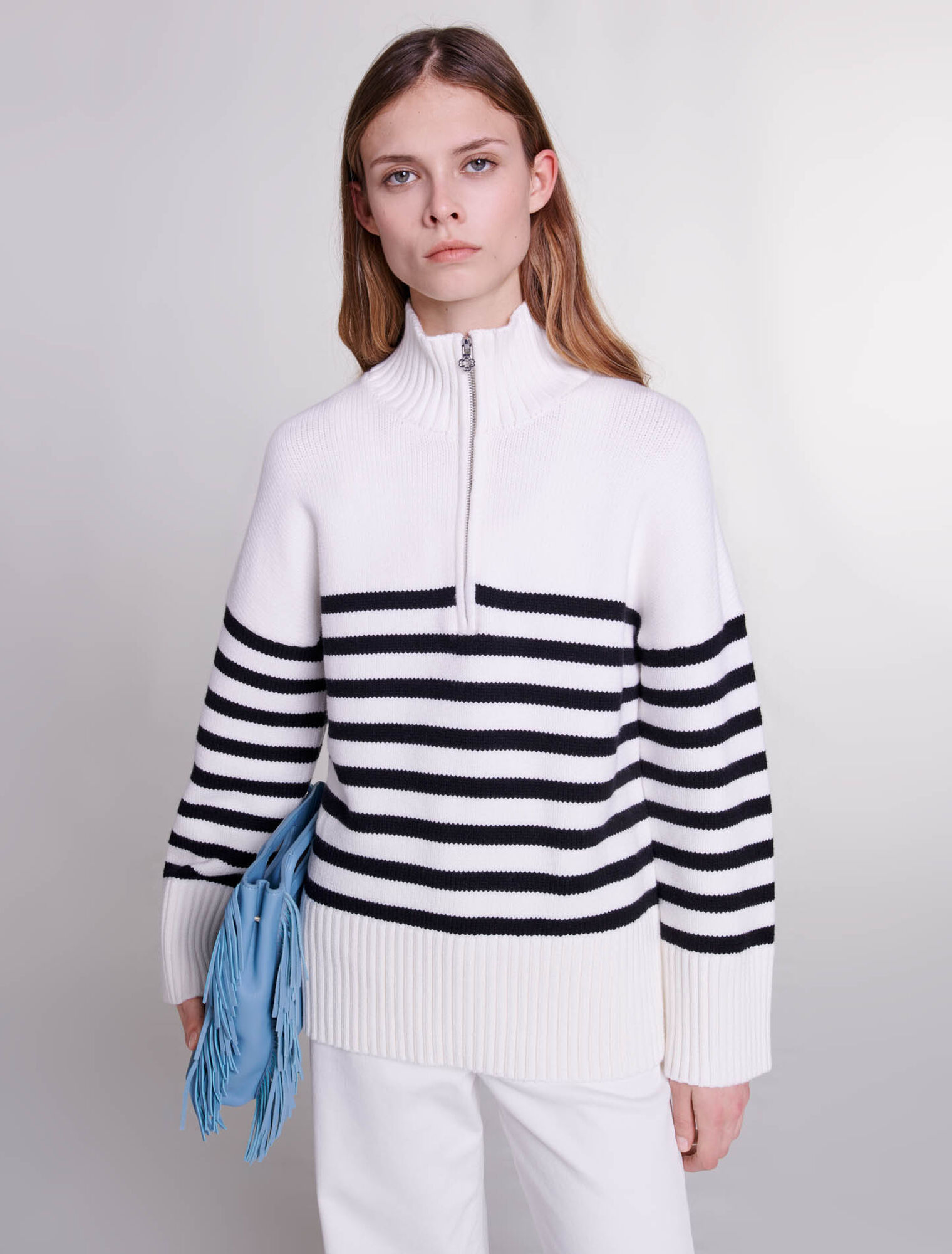 Pull marinière col zippé