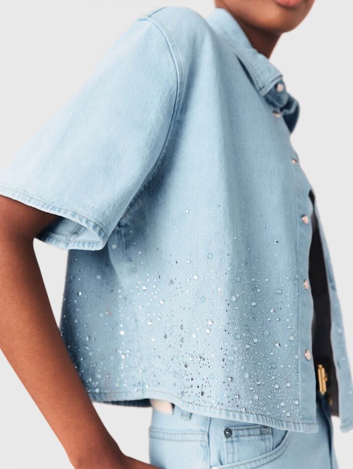 Chemise courte en denim avec strass