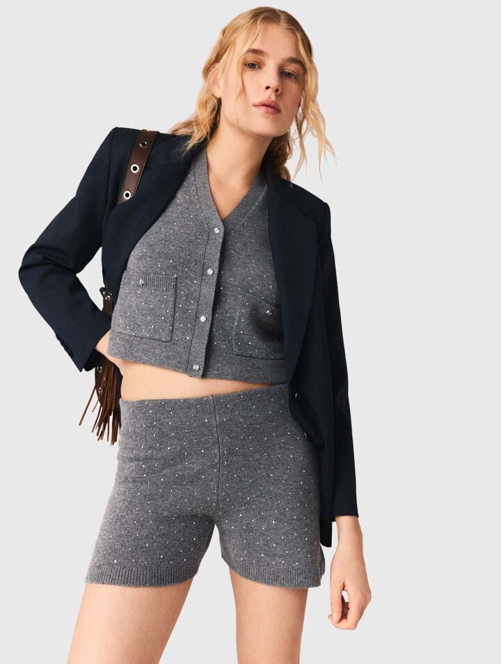 Short en maille &agrave; strass