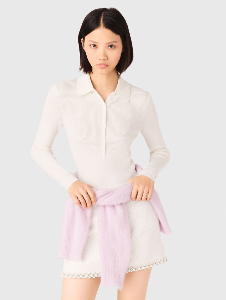 Pull cotelé à col polo