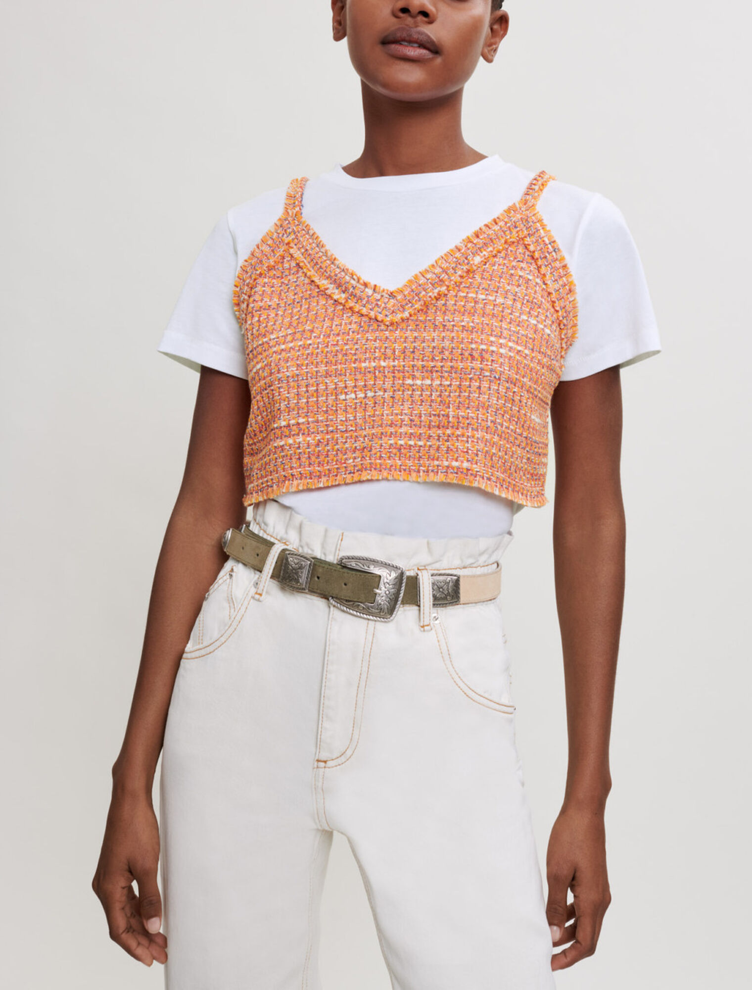 Tee-shirt trompe l'œil jersey et tweed