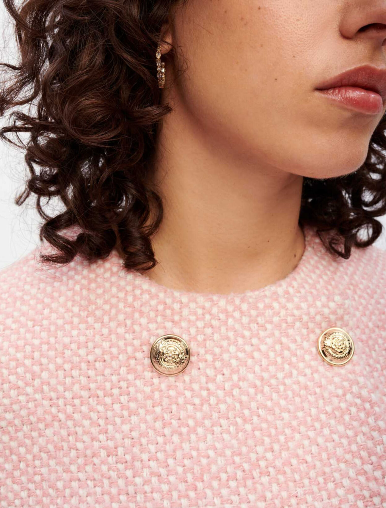 Robe en tweed chiné rose et écru