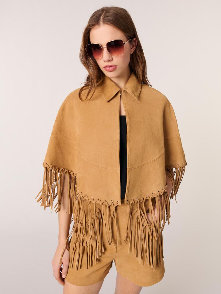 Manteau court à franges en nubuck