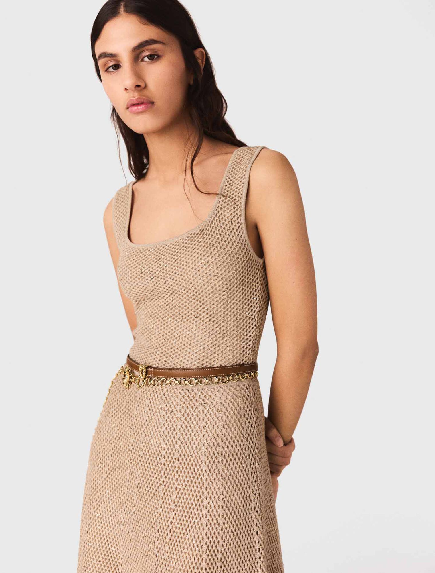 Robe longue en maille strass&eacute;e