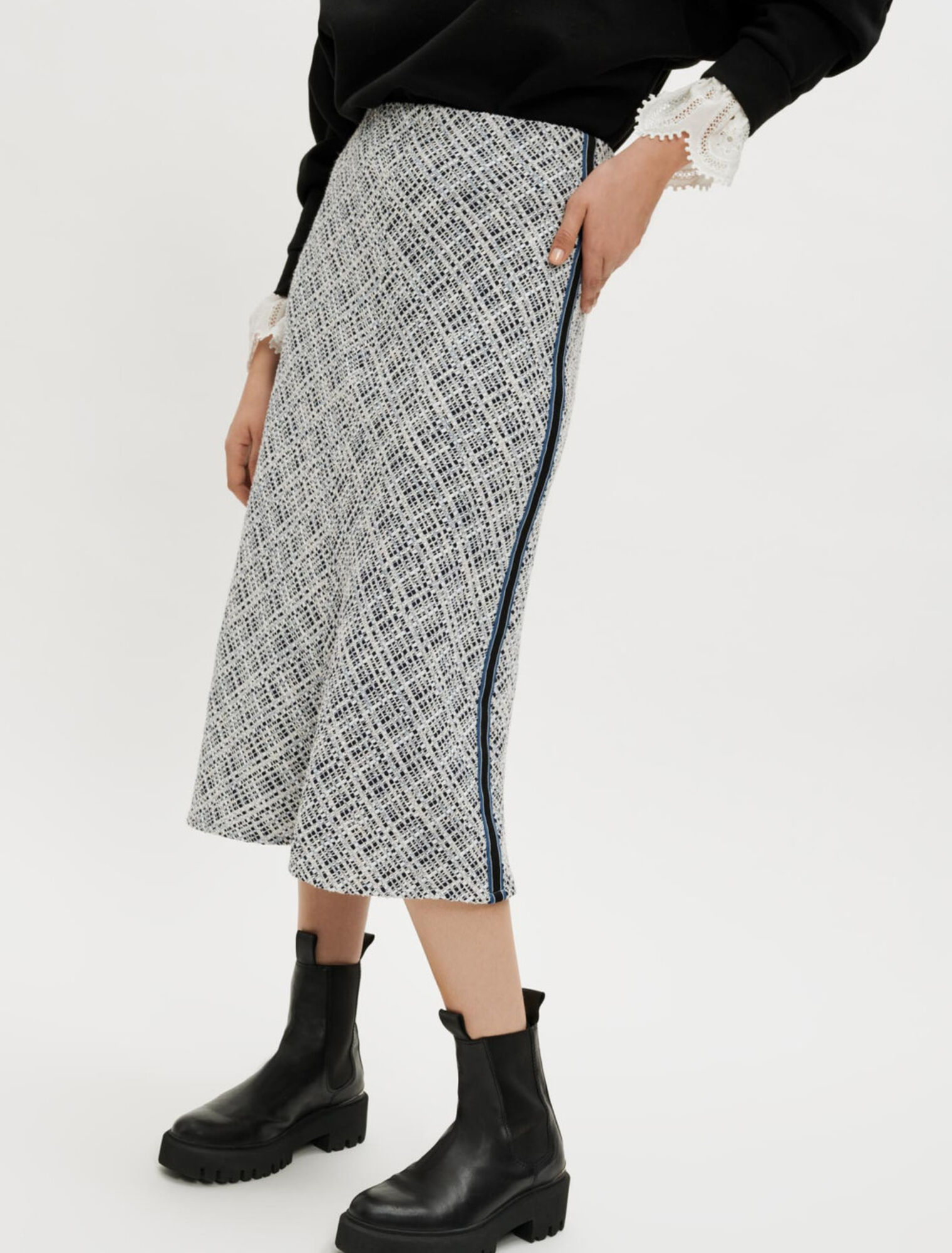 Jupe midi en tweed