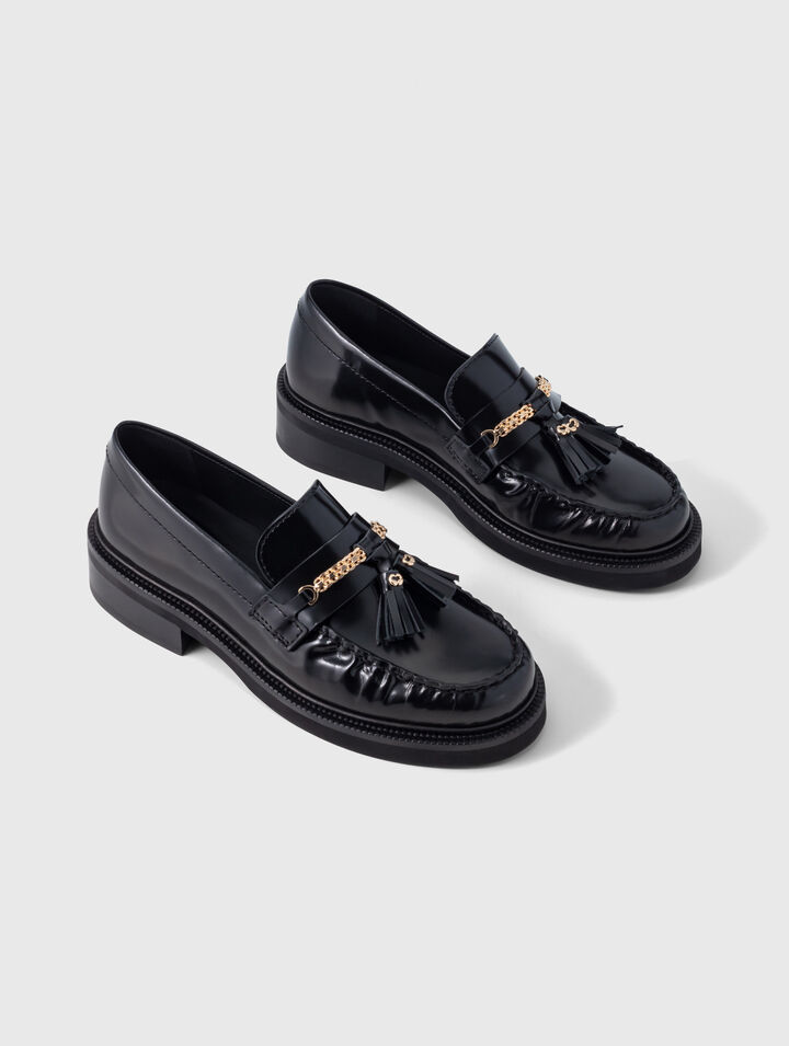 Mocassins en cuir &agrave; bords pliss&eacute;s