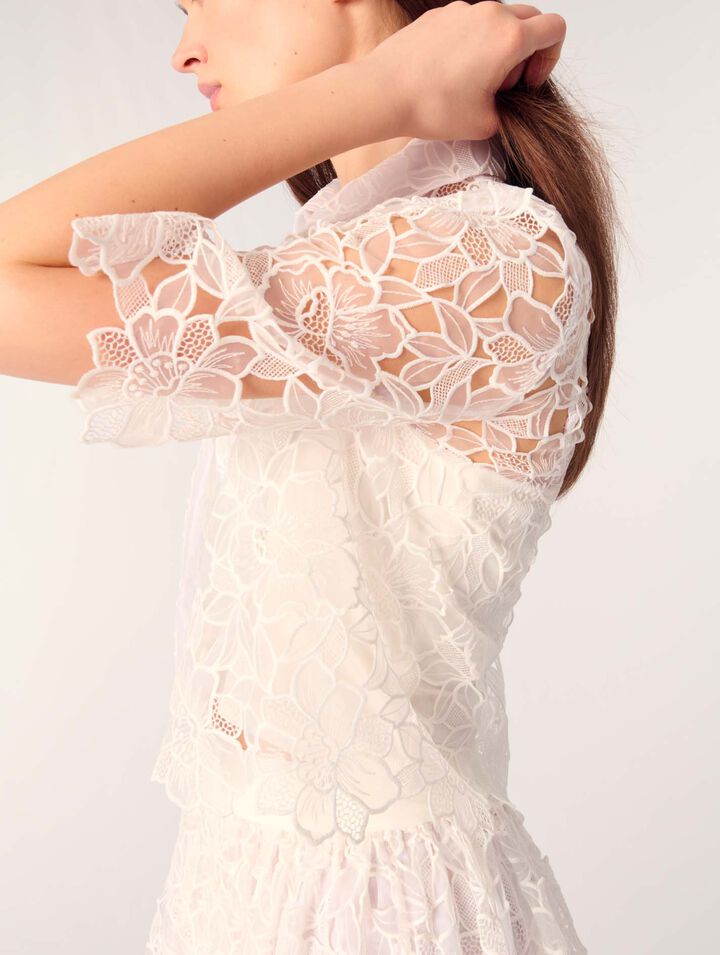Chemise courte en guipure à fleurs