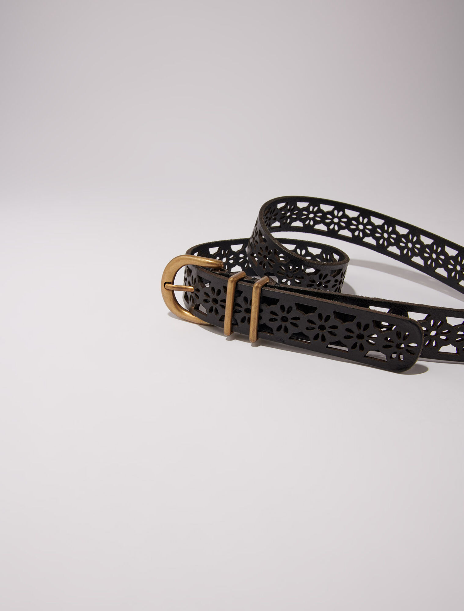 Ceinture en cuir détail fleurs