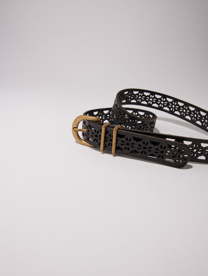 Ceinture en cuir détail fleurs