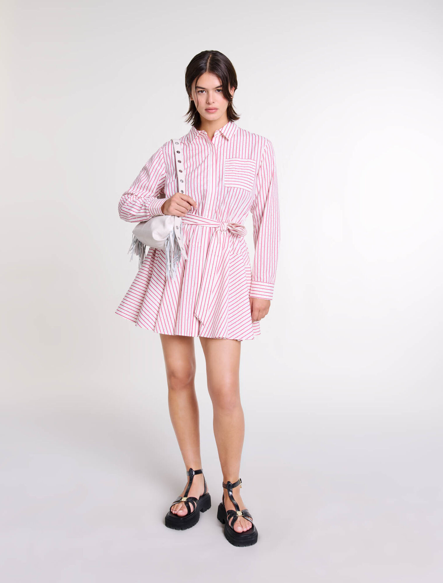 Robe courte à rayures et strass
