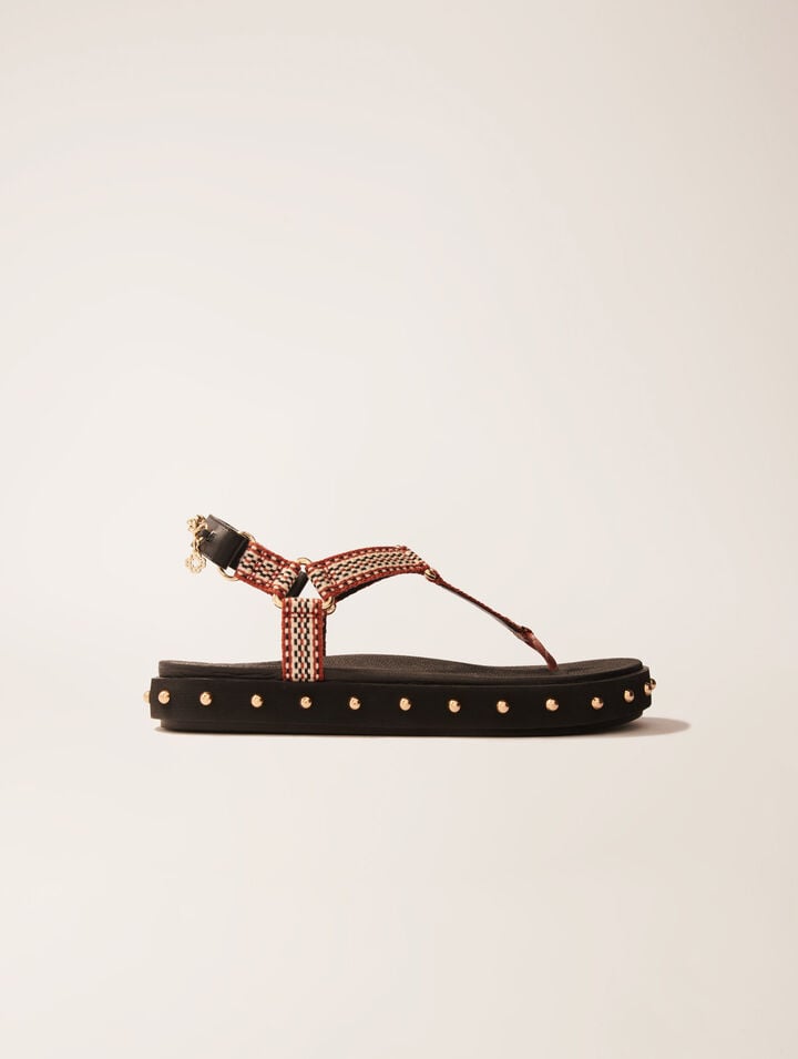 Sandales plates corde et cuir