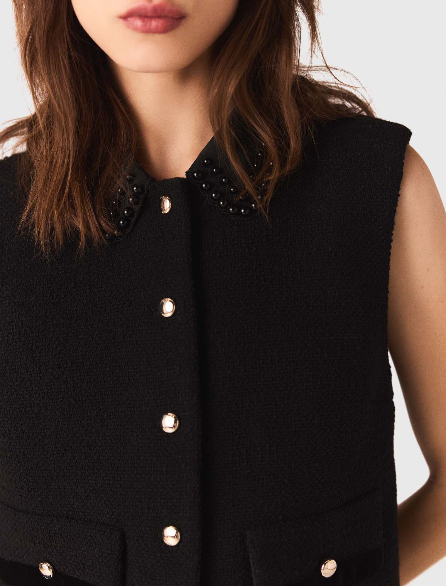 Top en tweed avec galons en velours