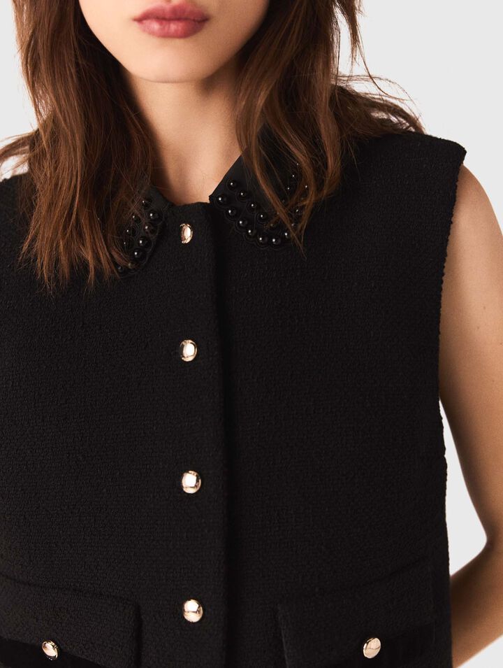 Top en tweed avec galons en velours