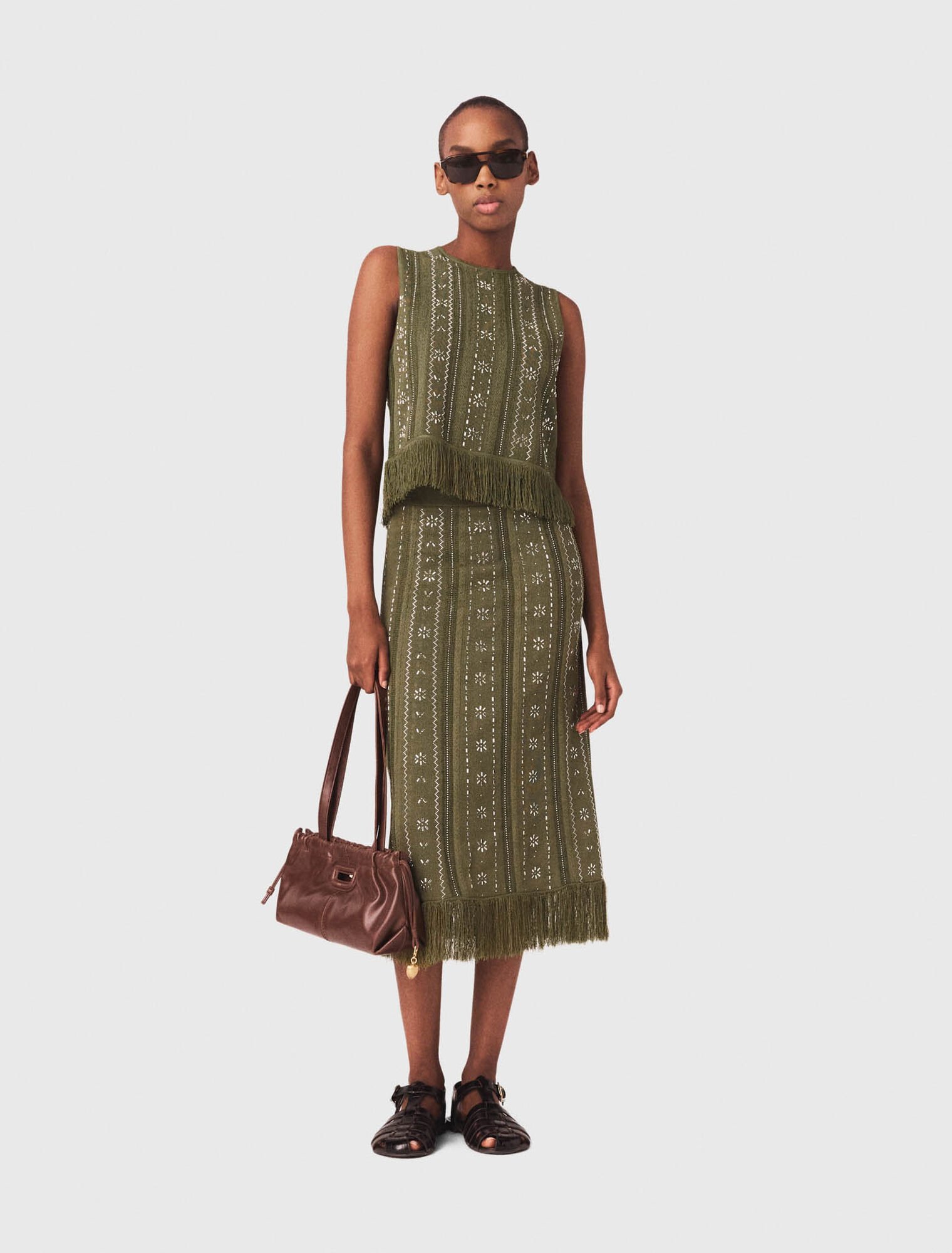 Jupe en maille avec fleurs strass&eacute;