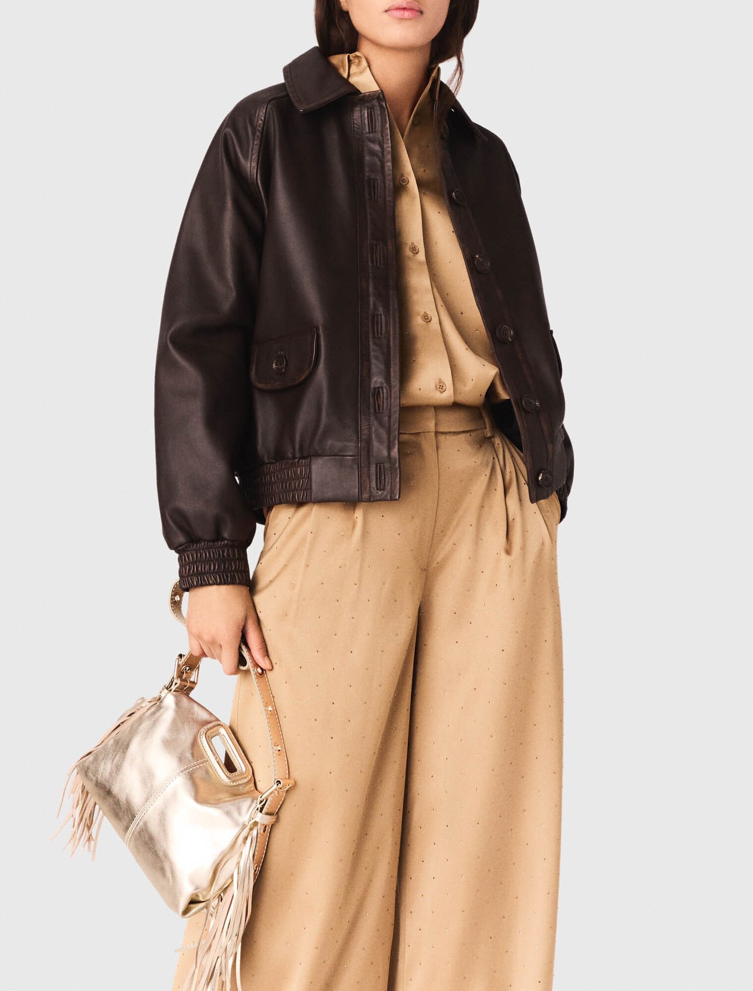 Pantalon en satin strass&eacute;