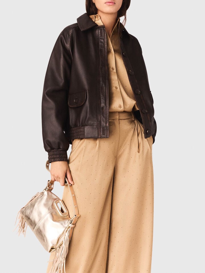 Pantalon en satin strass&eacute;