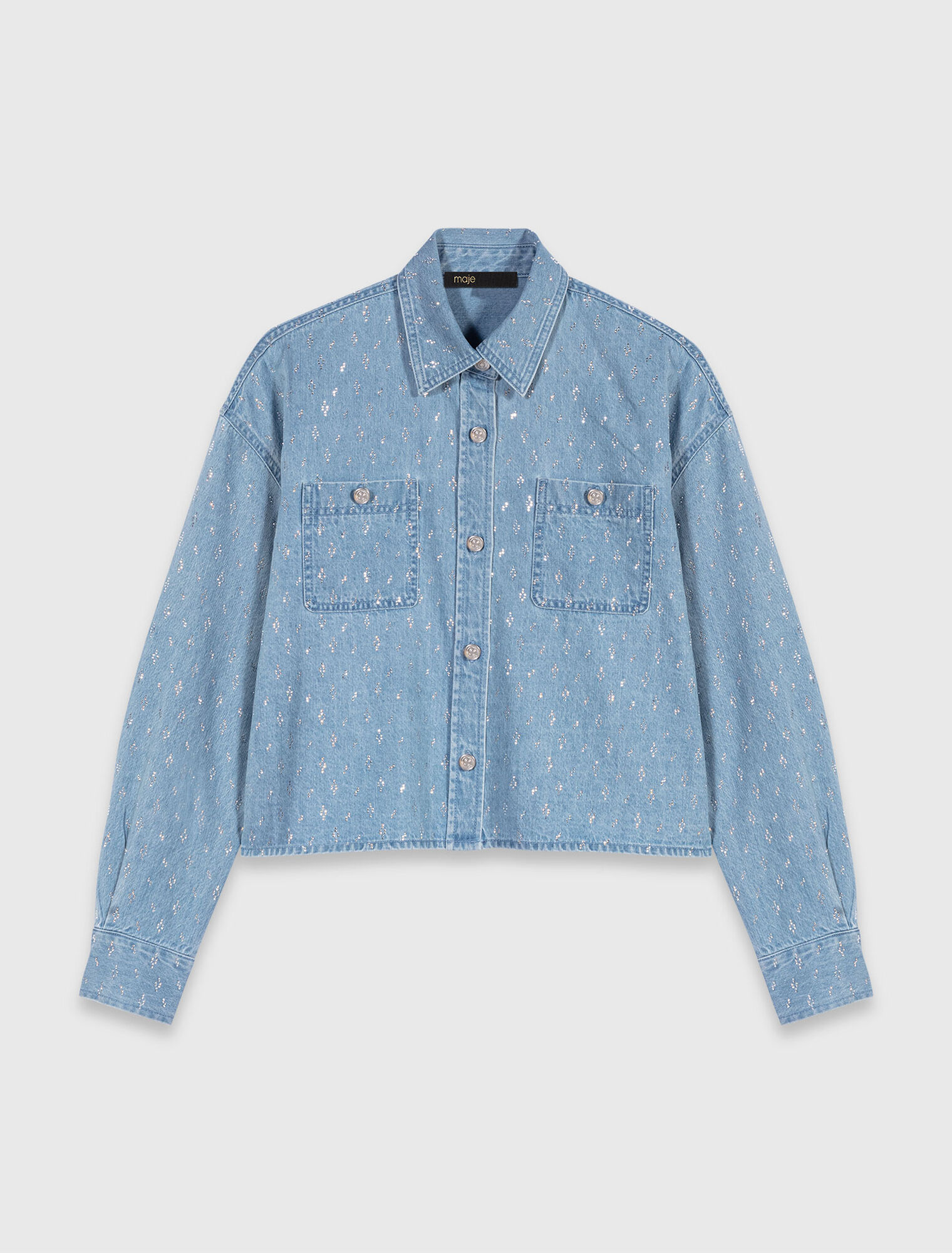 Chemise courte en jean strassée