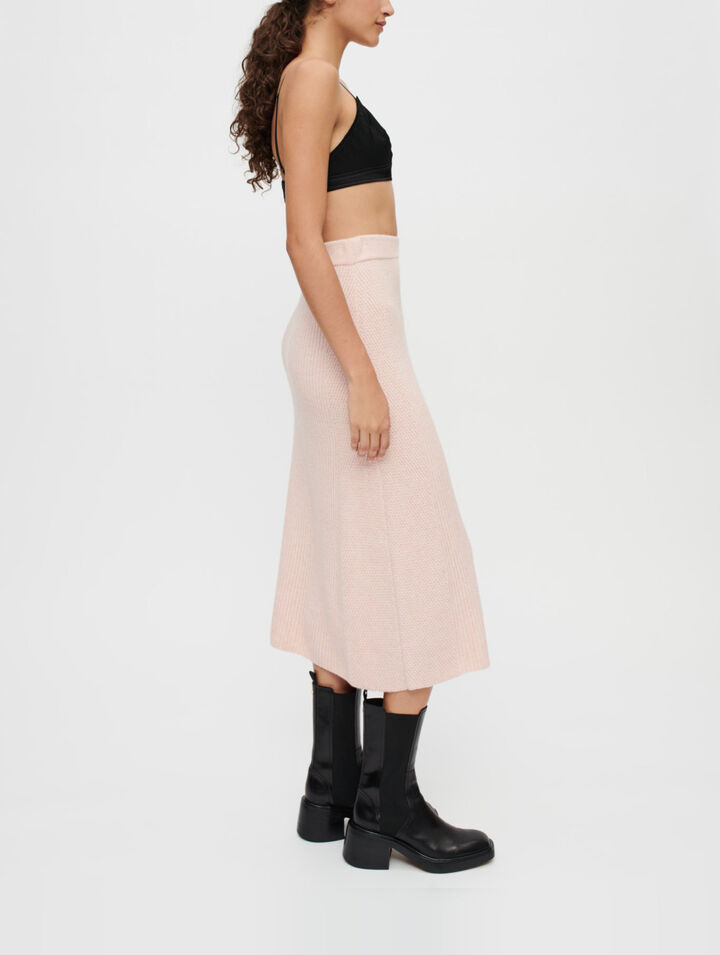 Jupe midi en maille stretch à côtes