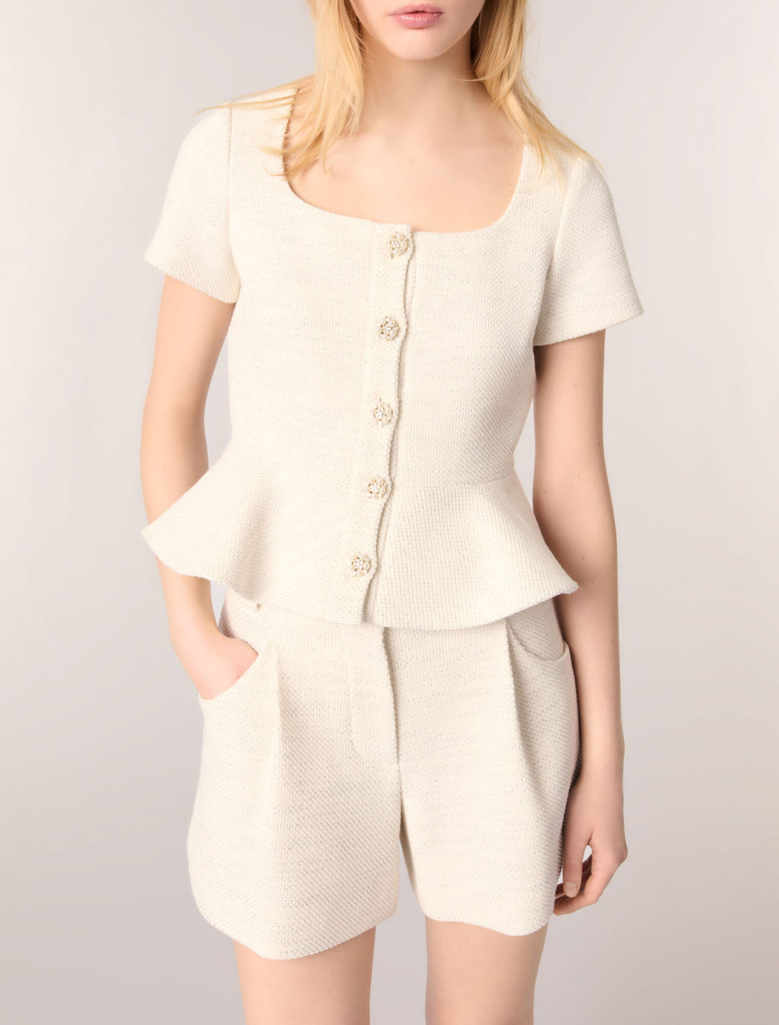Top peplum en tweed et lurex