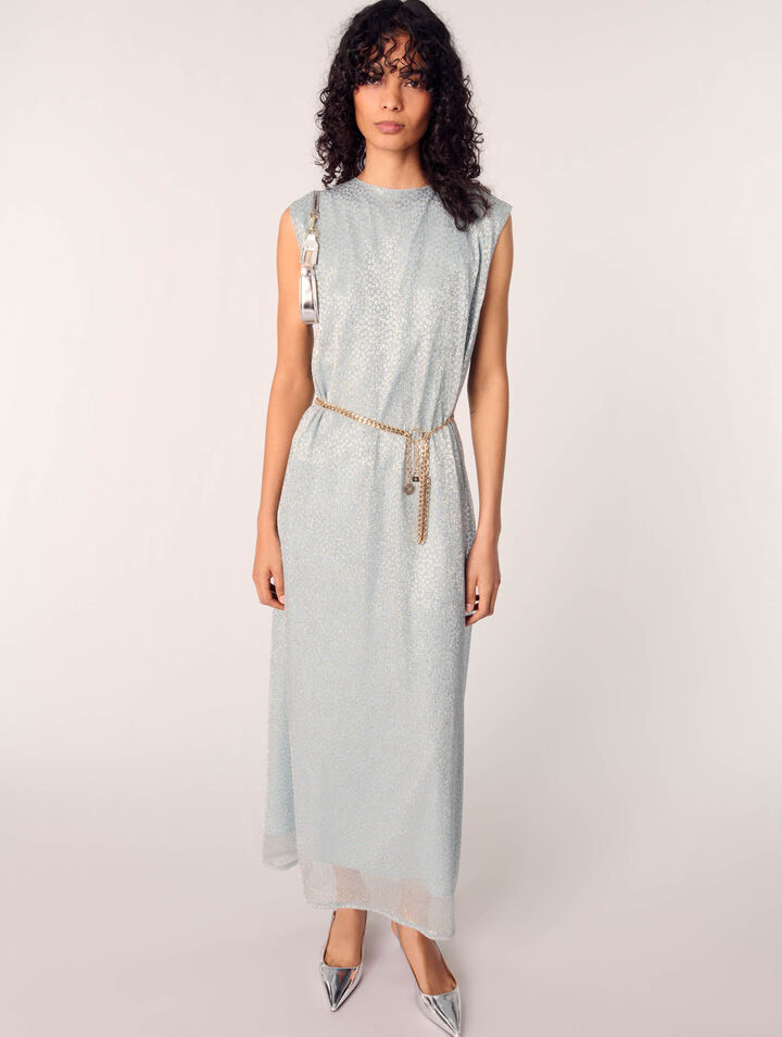Robe longue à cape en lurex