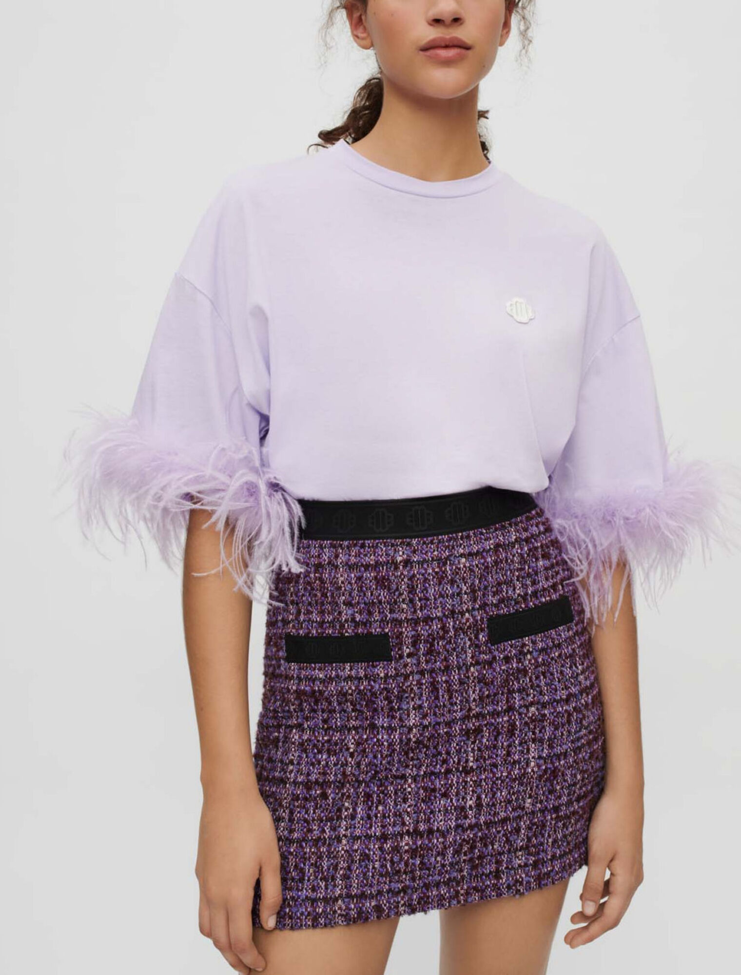 Jupe en tweed violet et contrastes