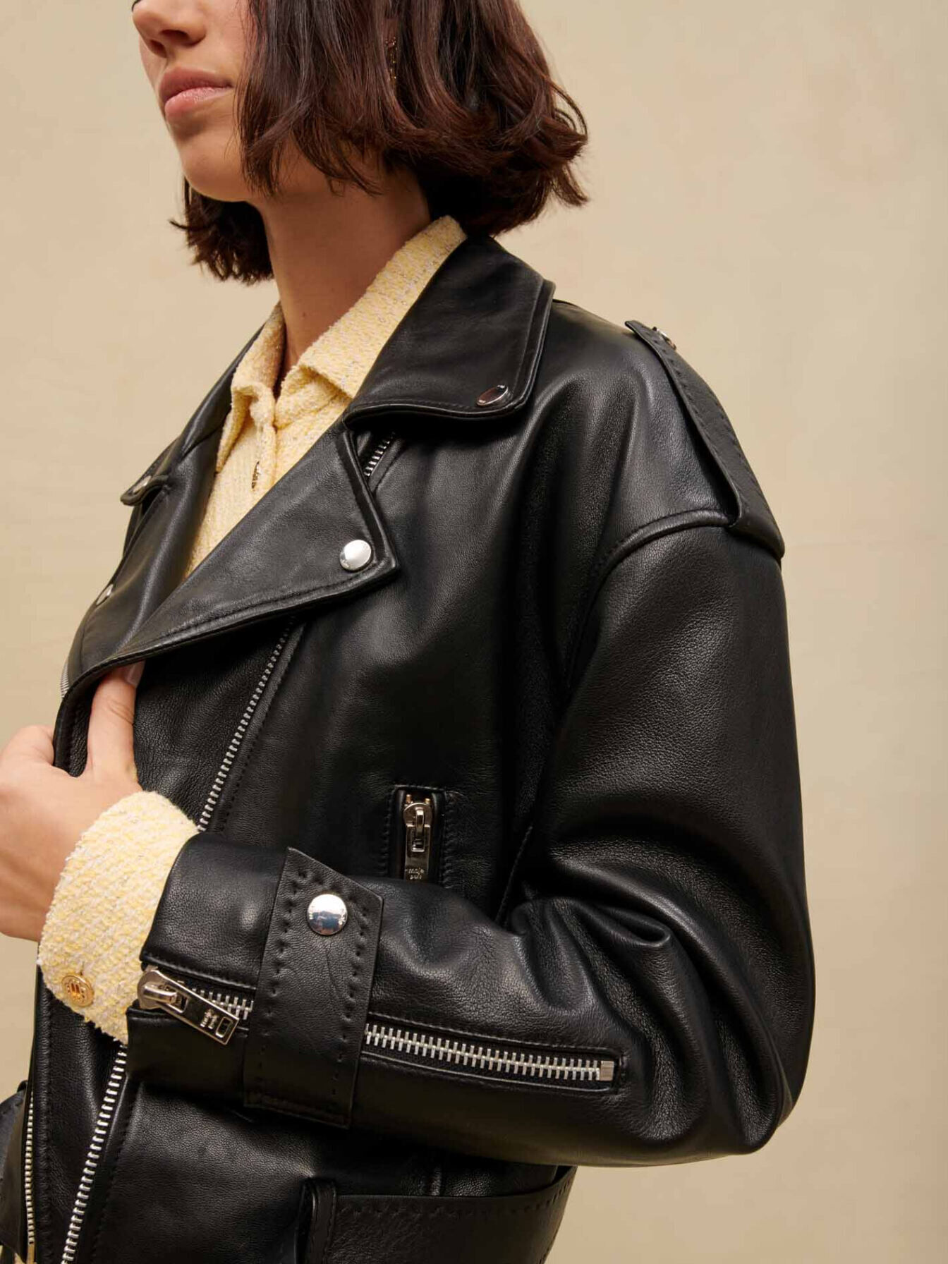 Blouson en cuir facon Biker large