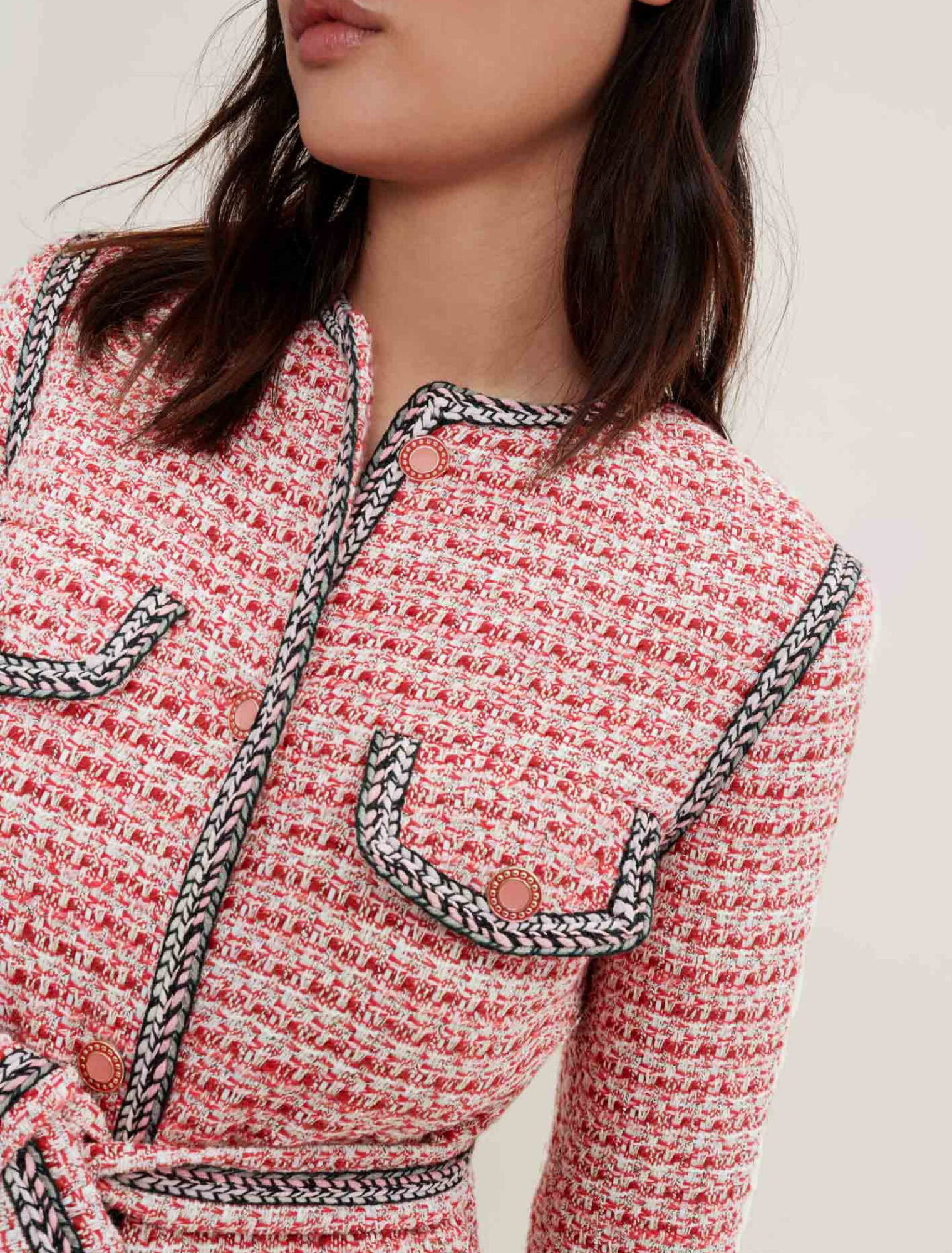 Veste en tweed à galons éthniques