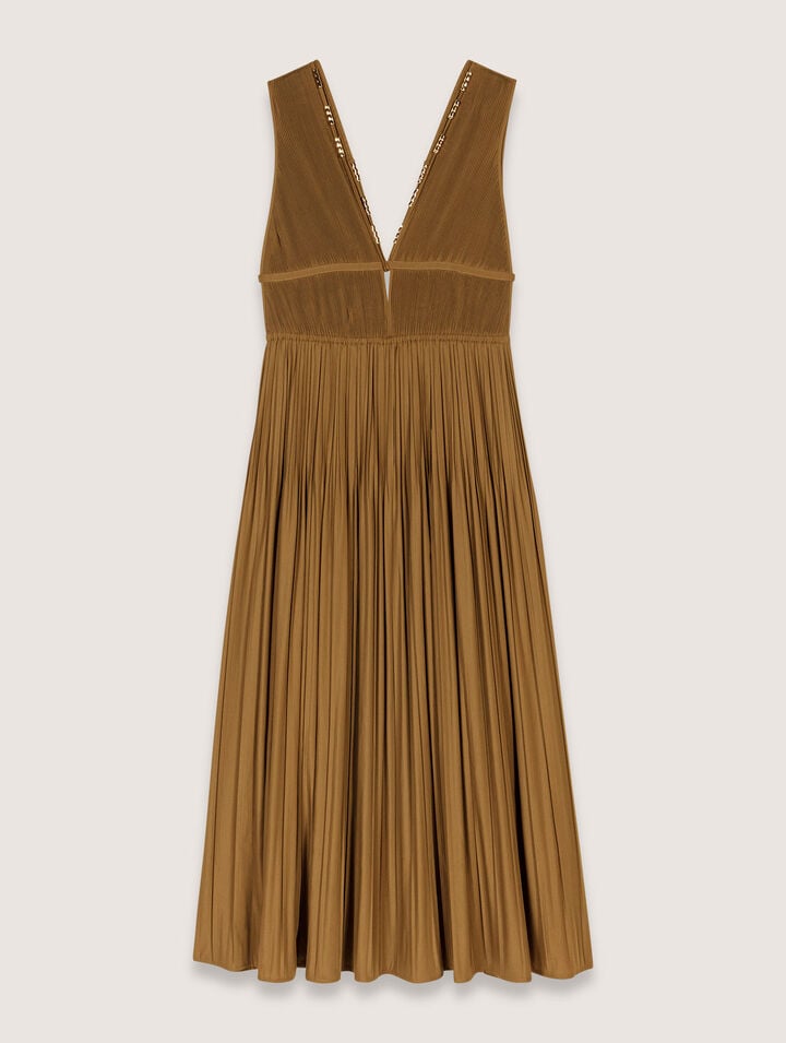 Maje Womens Jewel-embellished Pleated Cotton-blend Maxi Dress Bruns In Kaki