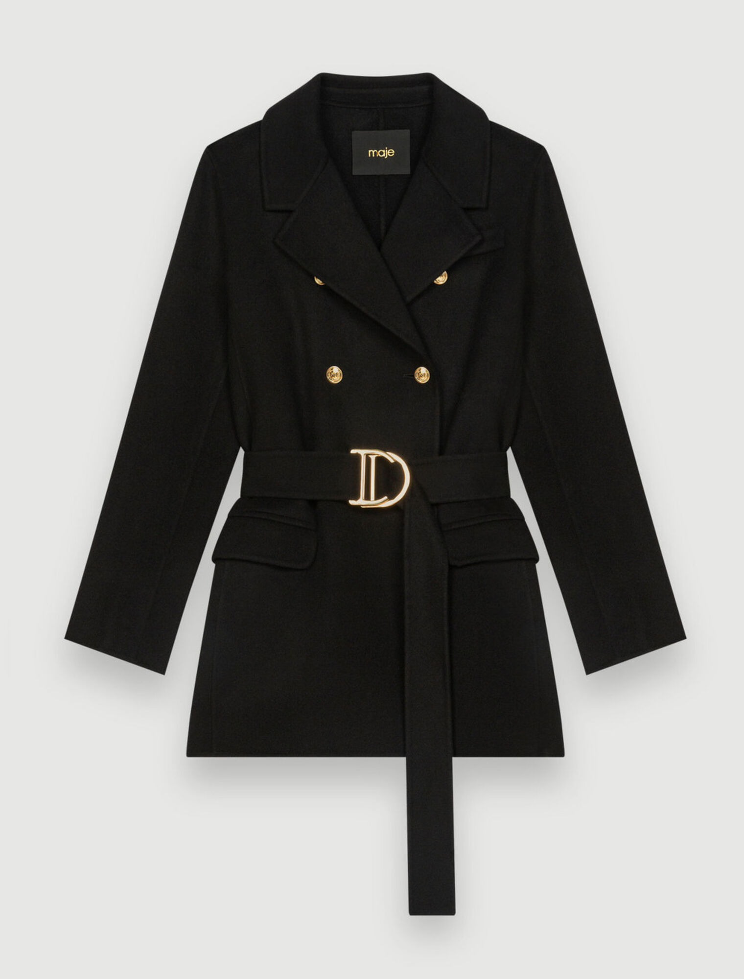 Manteau en double face noir à ceinture