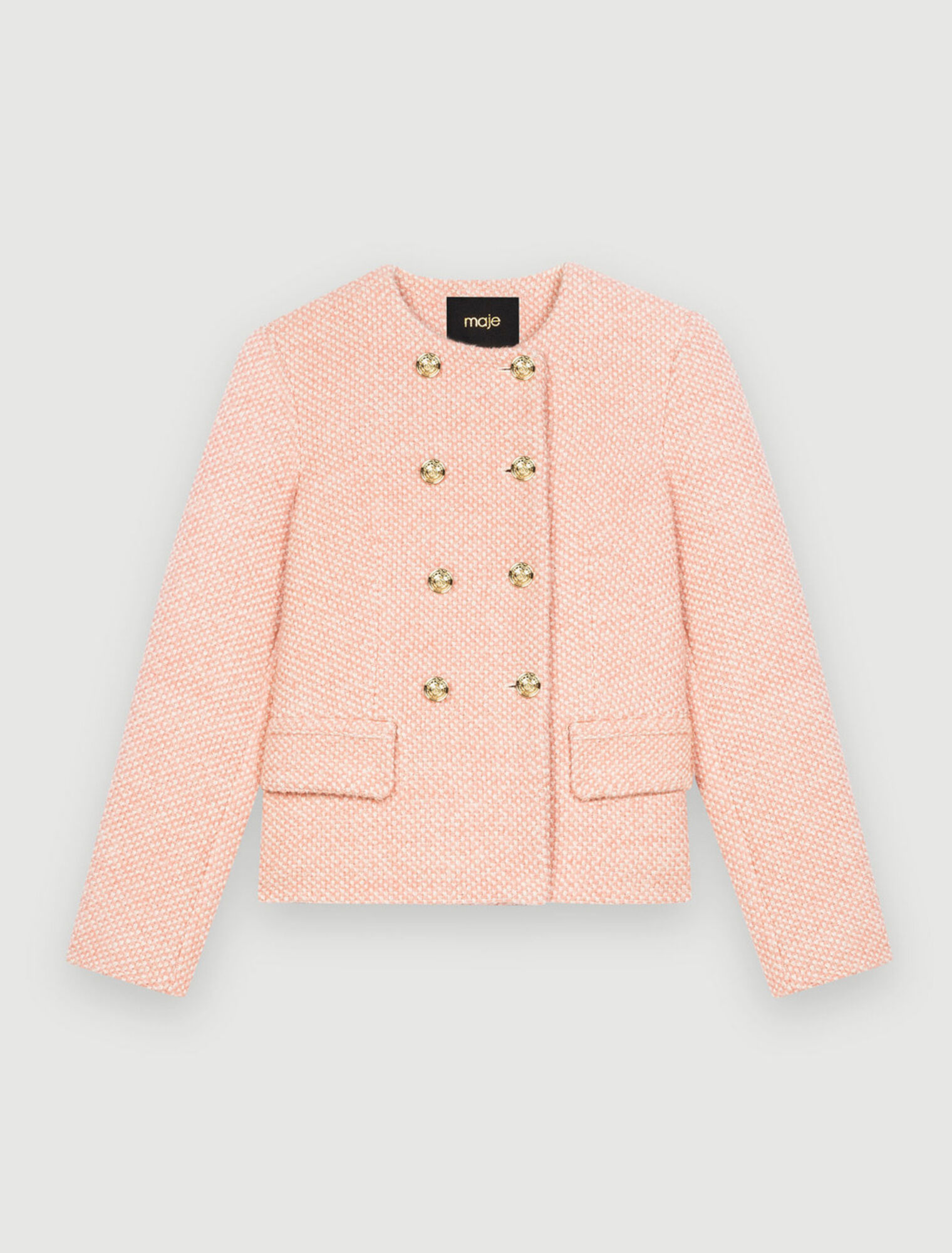 Veste en tweed chiné rose et écru