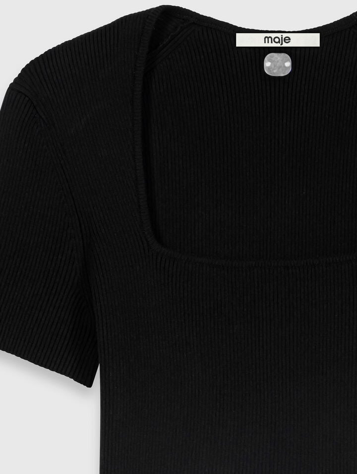 Pull cotel&eacute; &agrave; encolure carr&eacute;e