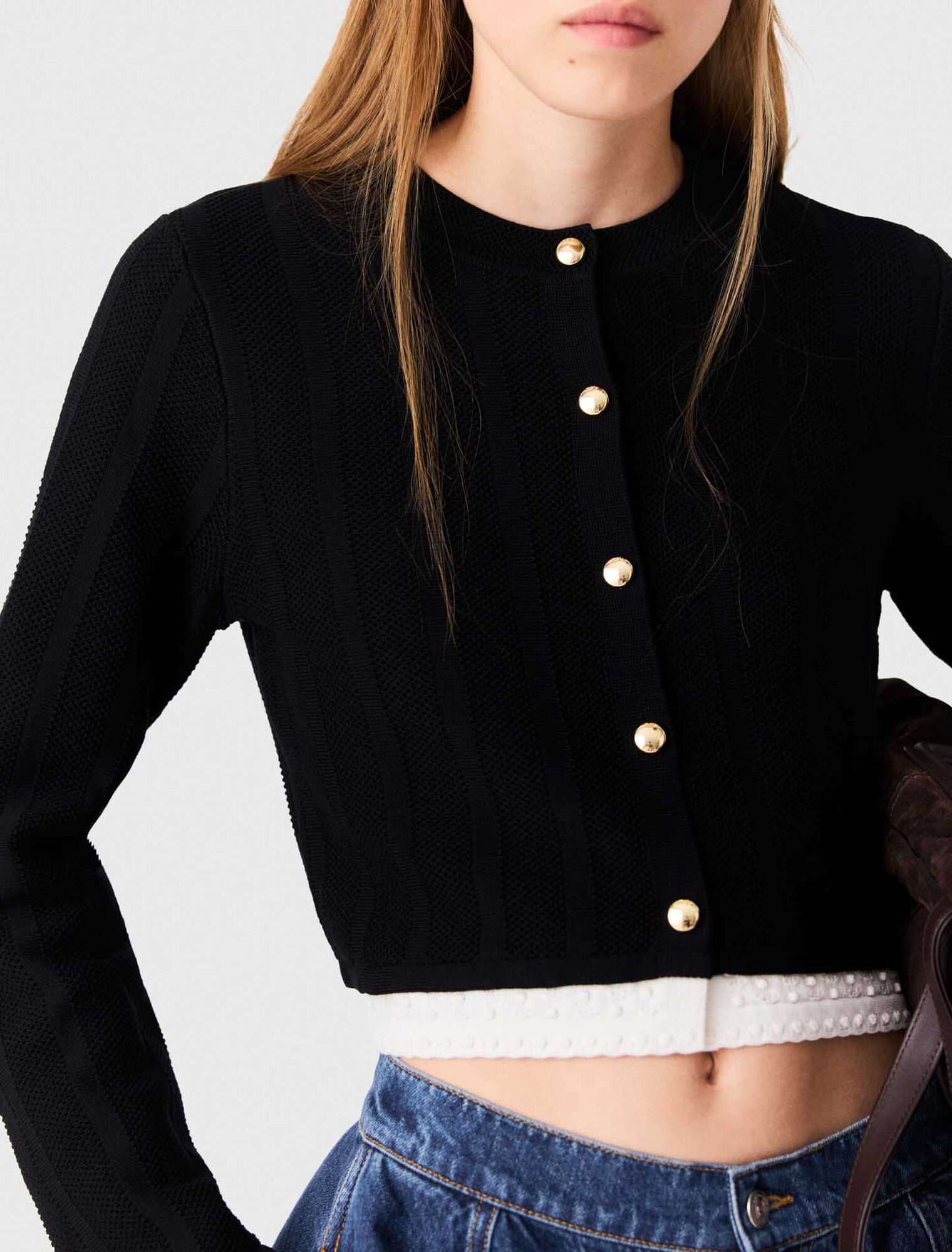 Cardigan avec bande contrast&eacute;e