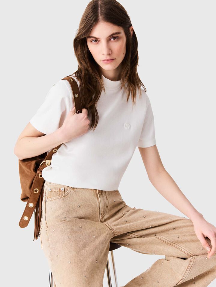 T-shirt ras de cou avec zip au dos