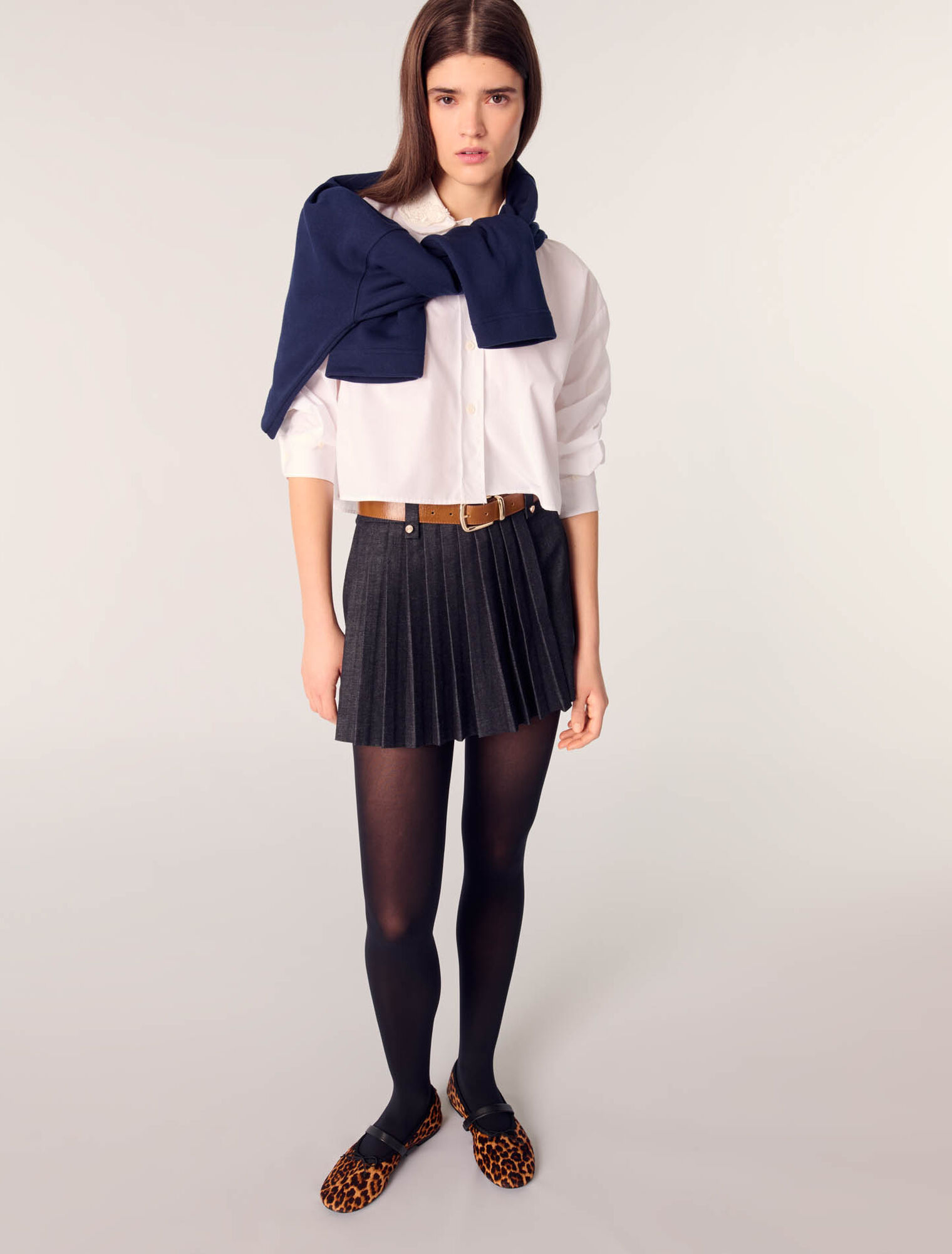Short trompe l'œil en denim plissé