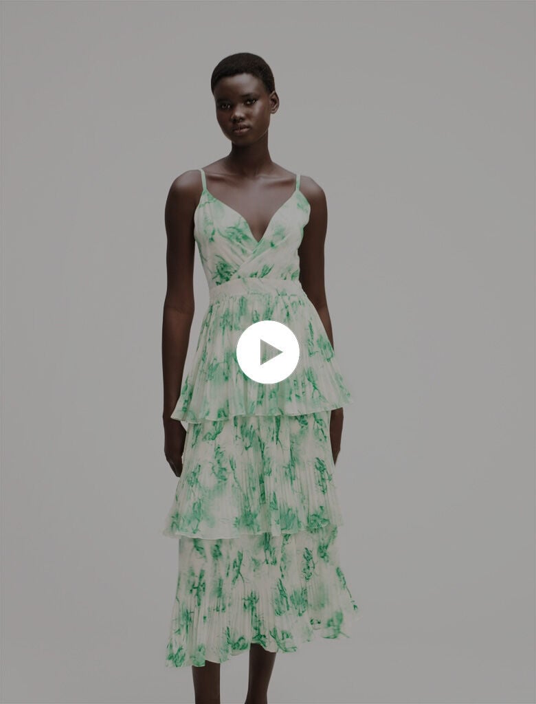 Robe longue imprimée à volants vert pour femme | Maje