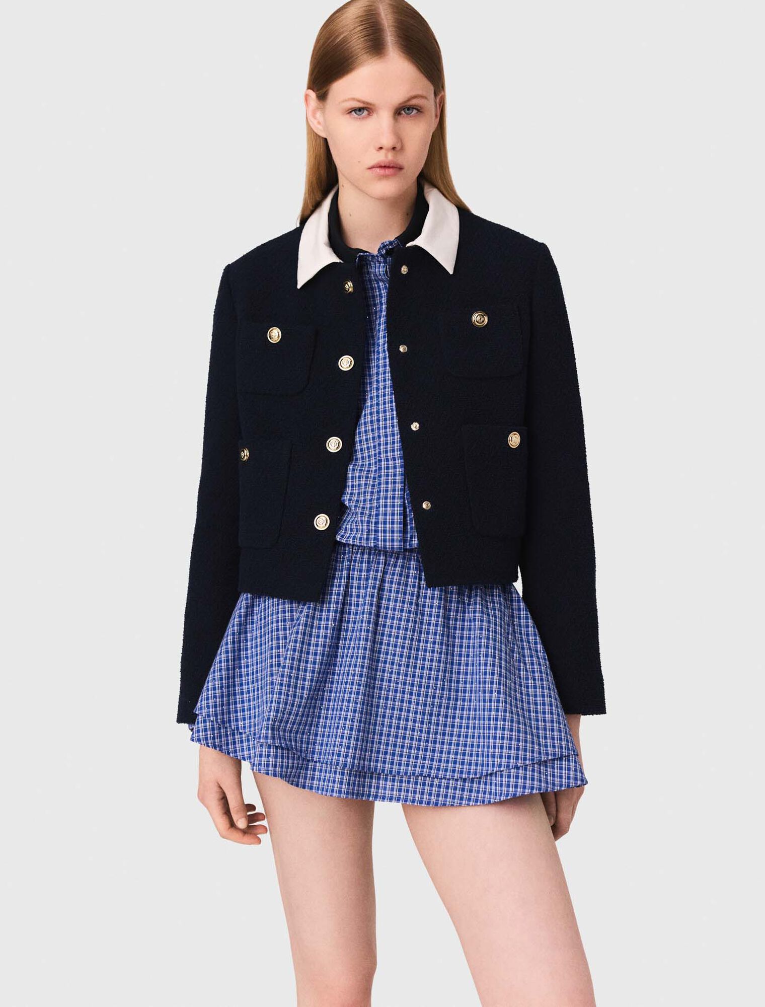 Veste courte tweed et col amovible