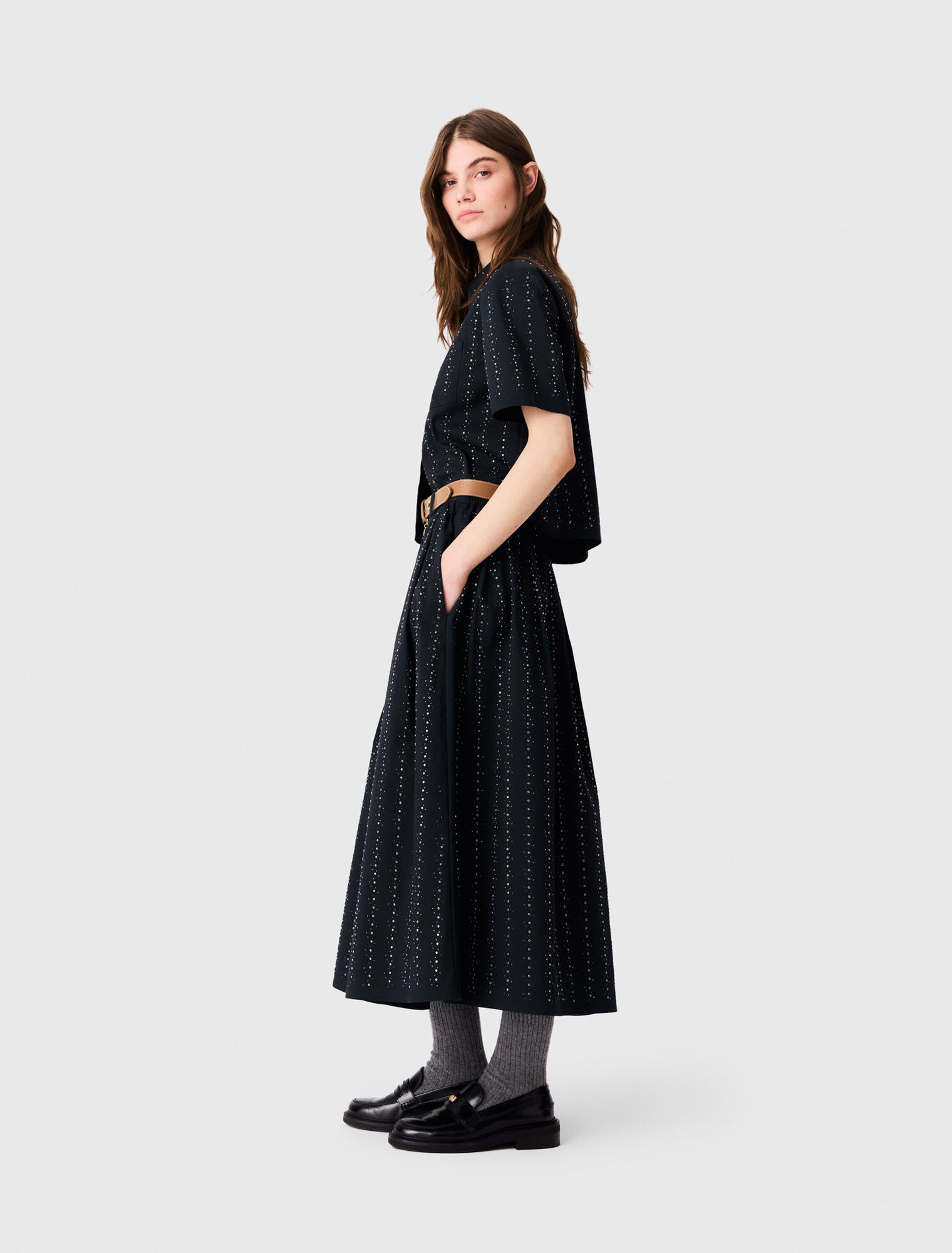 Jupe longue strass&eacute;e en coton